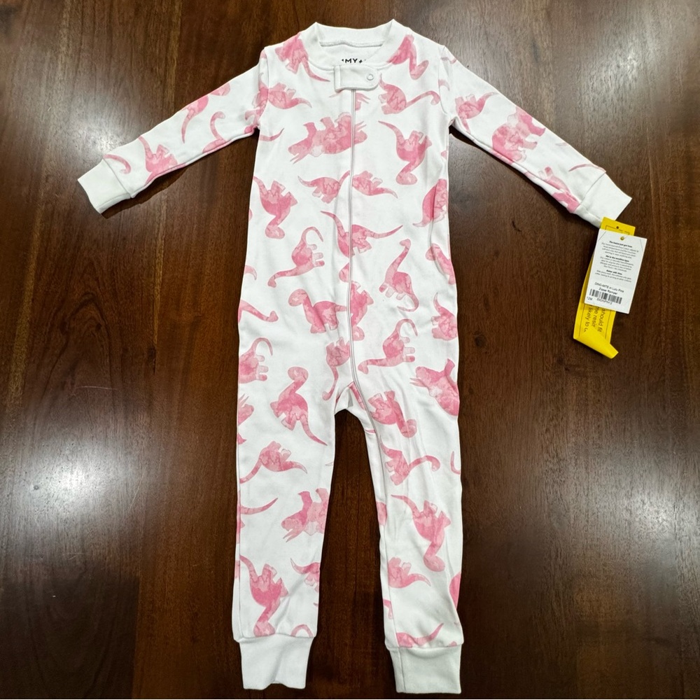 New! Sammy + Nat Dino-Mite Lulu Pink Zipper Romper Onesie Prima Cotton 12 Month